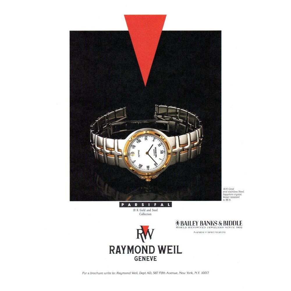 1993 Raymond Weil Geneve Parsifal Watch Wristwatch Vintage Print Ad 90s Wall Art